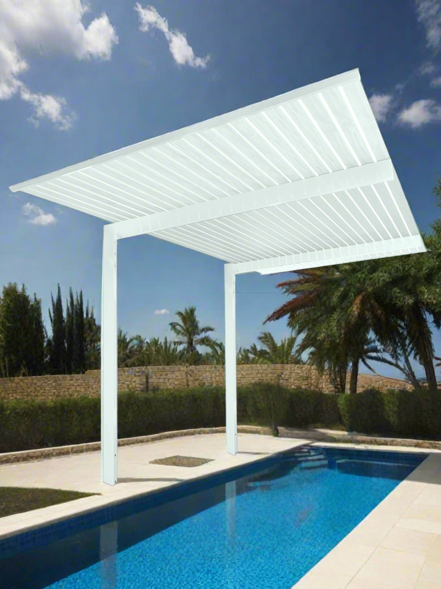 The Exclusive Cantilevered Pergola Kit White 3.2m x 3m Quality Home Improvements1