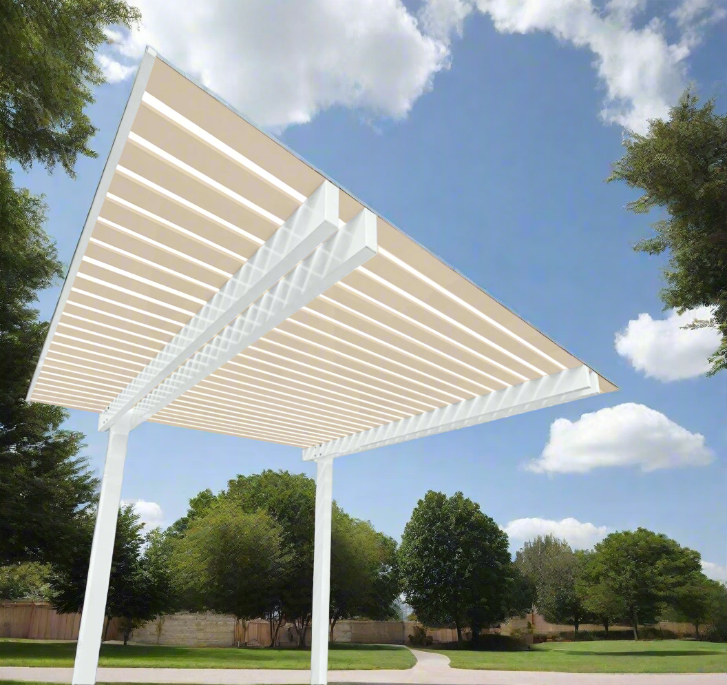 The Cabana Cantilevered Pergola Kit - White / White Oak 4.5m x 3.2m