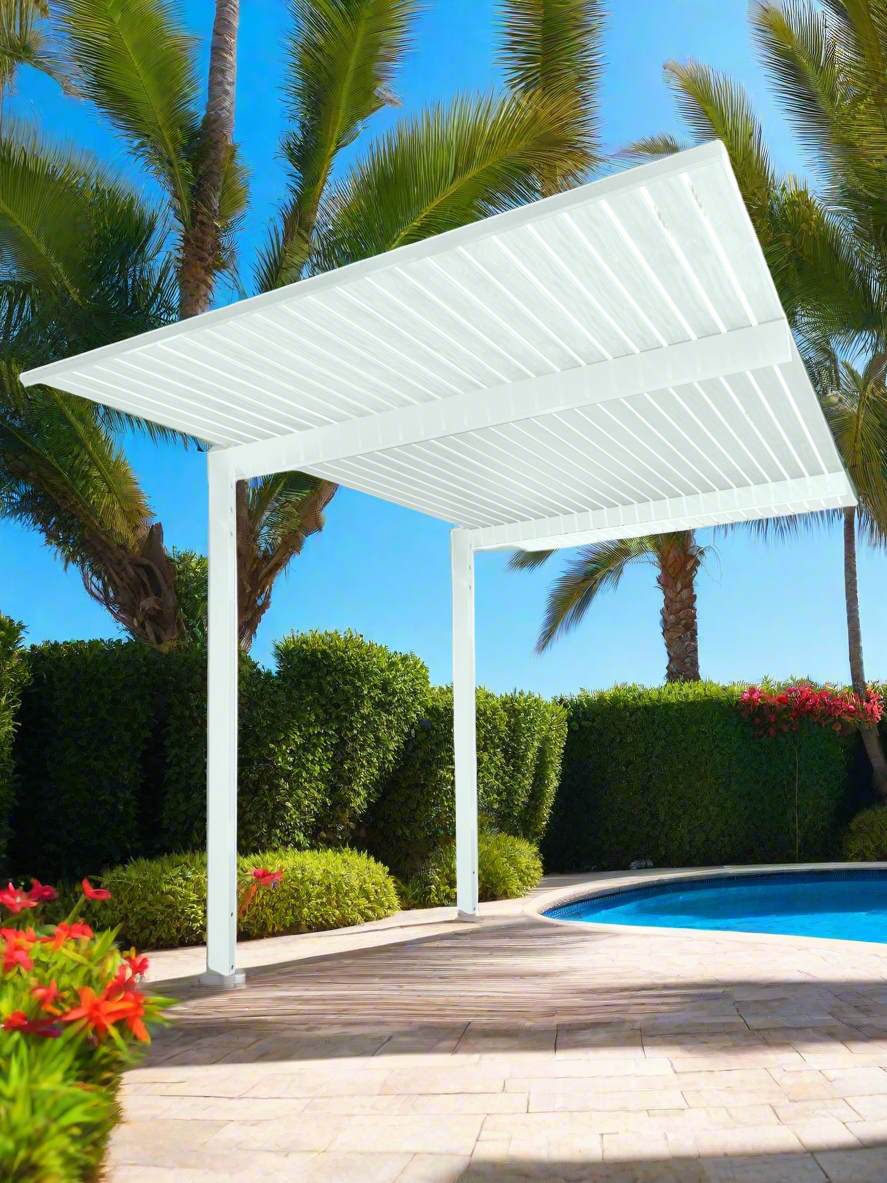 The Exclusive Cantilevered Pergola Kit - White / White 6.5m x 3m