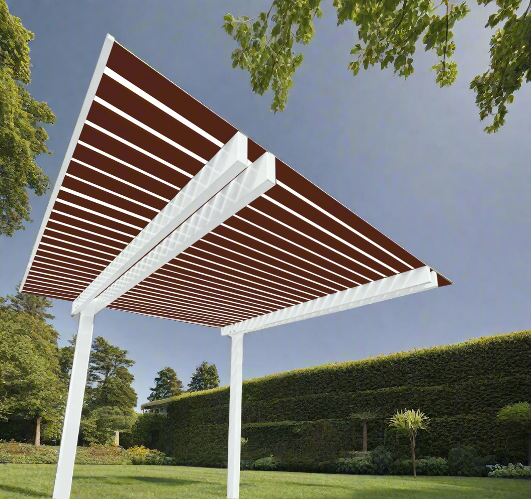 The Cabana Cantilevered Pergola Kit - White / Timber Grain 3.2m x 3.2m