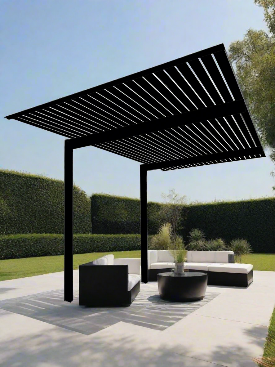 The Exclusive Cantilevered Pergola Kit - Black / Black 6.5m x 3m