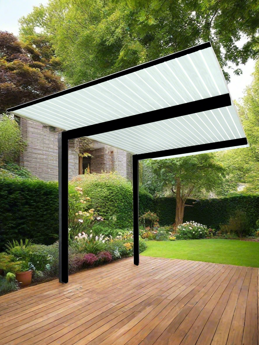 The Exclusive Cantilevered Pergola Kit - Black / White Oak 5m x 3m