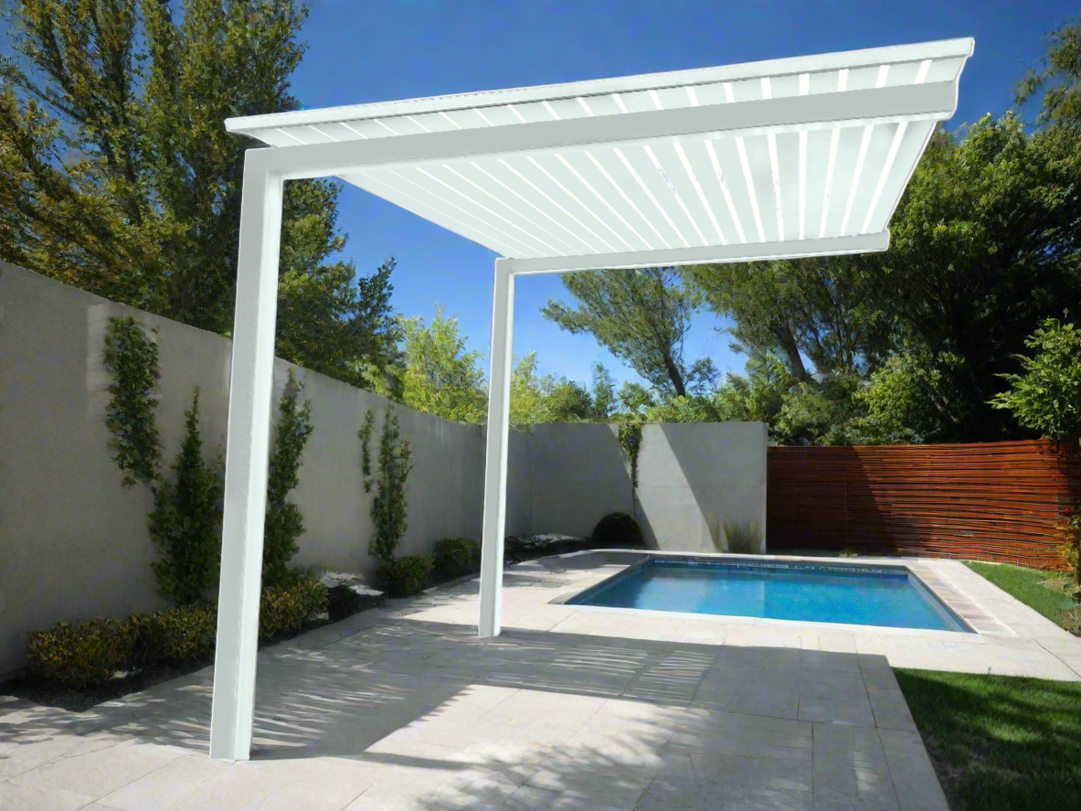 The UrbanRetreat Cantilevered Pergola Kit - White / White 3.2m x 2.7m