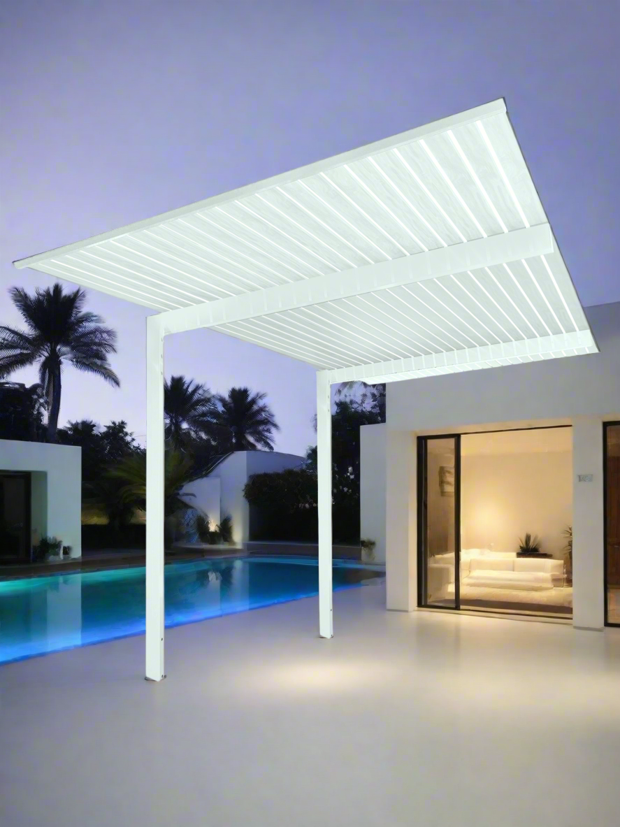 The Exclusive Cantilevered Pergola Kit - White / White Oak 3.2m x 3m