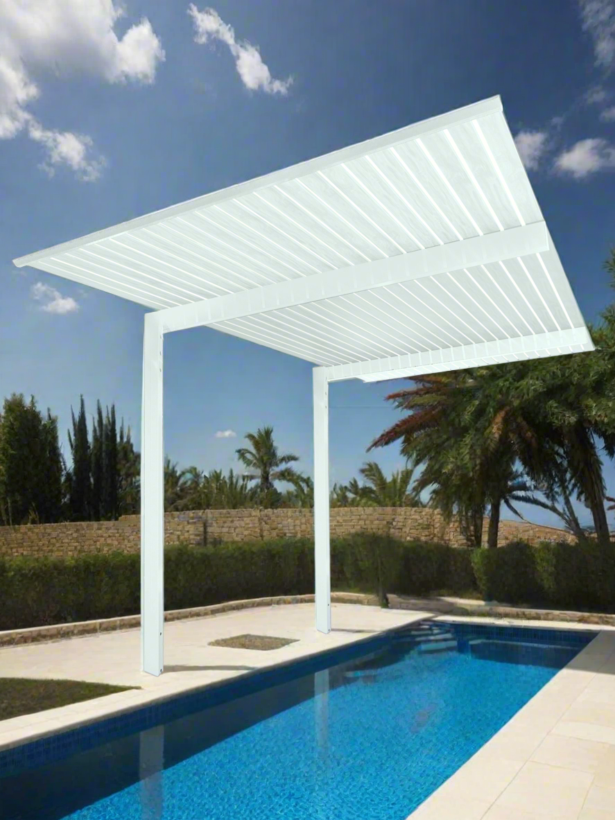 The Exclusive Cantilevered Pergola Kit - White / White 3.2m x 3m