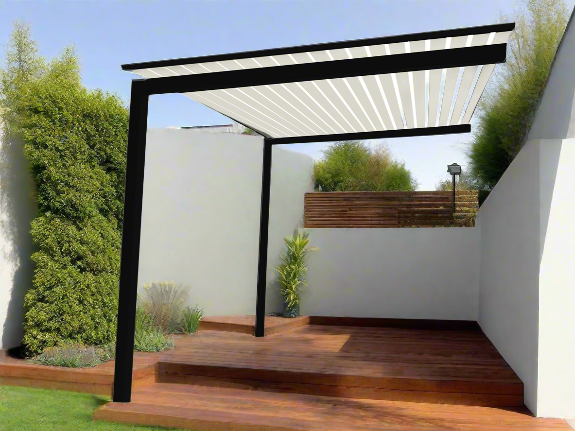 The UrbanRetreat Cantilevered Pergola Kit - Black / White Oak 3.2m x 2.7m