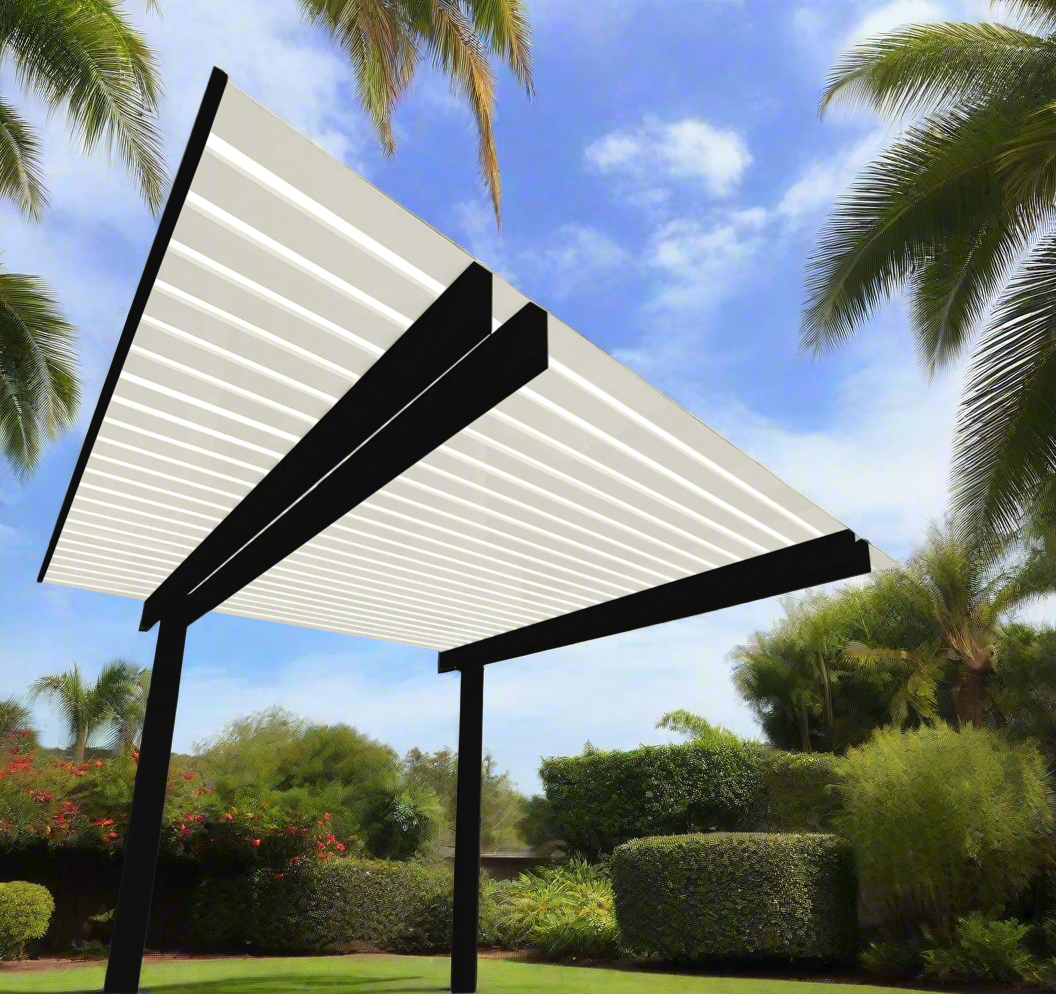 The Cabana Cantilevered Pergola Kit - Black / White Oak 4.5m x 3.2m