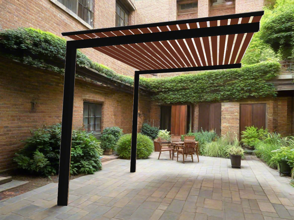 The UrbanRetreat Cantilevered Pergola Kit - Black / Timber Grain 3.2m x 2.7m