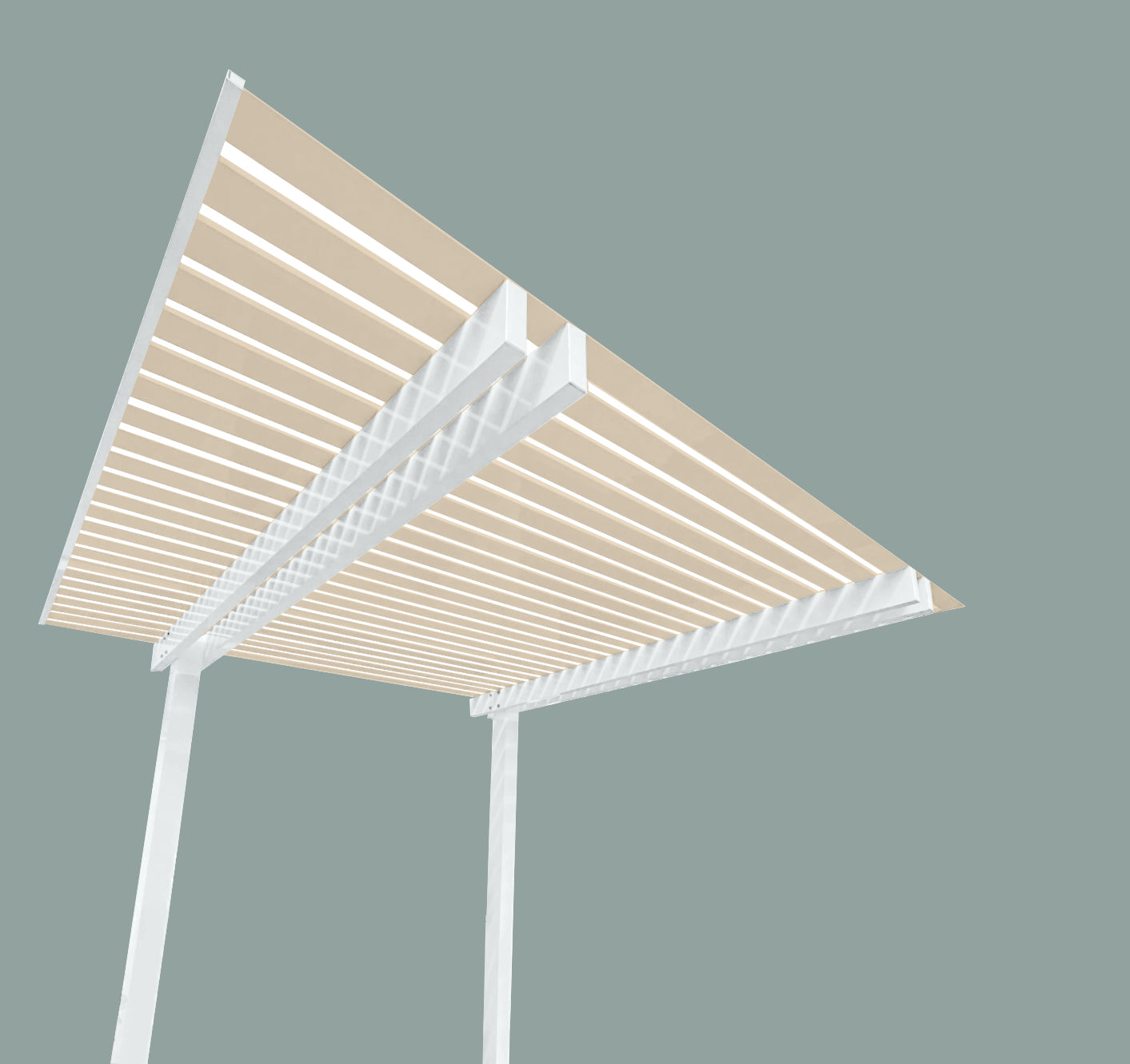 The Cabana Cantilevered Pergola Kit - White / White Oak 6.5m x 3.2m